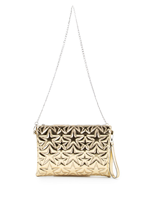 Minebag Tablet Boy Dikişli Clutch Suni Deri Kadın Yıldız Çapraz Çanta Tbstar Gold Rugan