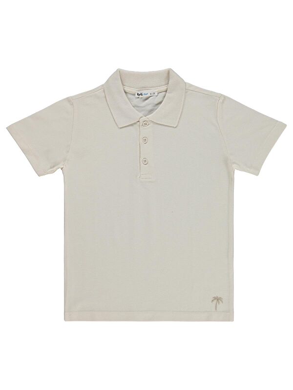Civil Boys Palmiye Nakışlı Polo Yaka 10-13 Yaş Tişört - Bej
