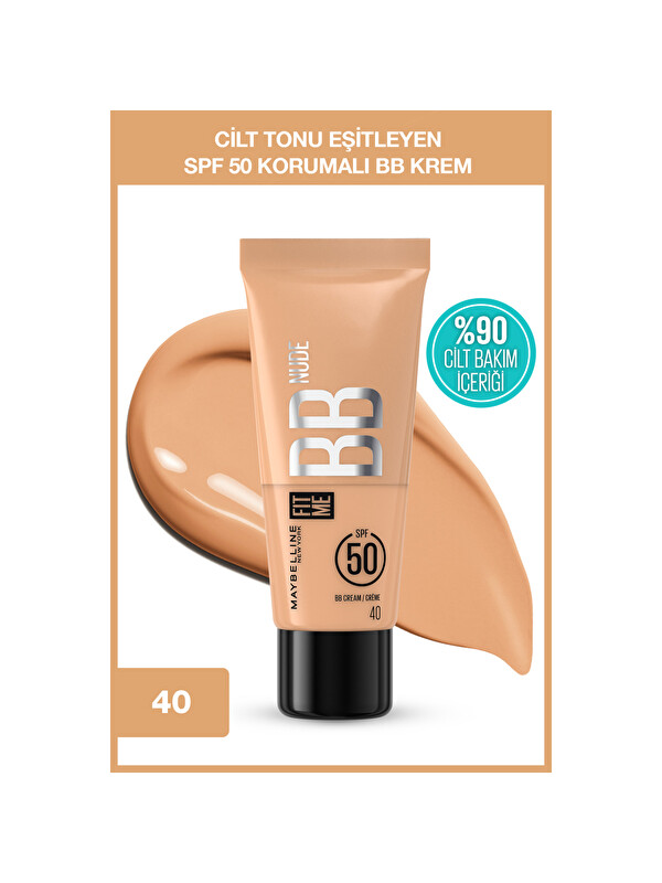 Maybelline New York Fit Me Nude Cilt Bakımı Etkili Nemlendirici SPF50 BB Krem - 40