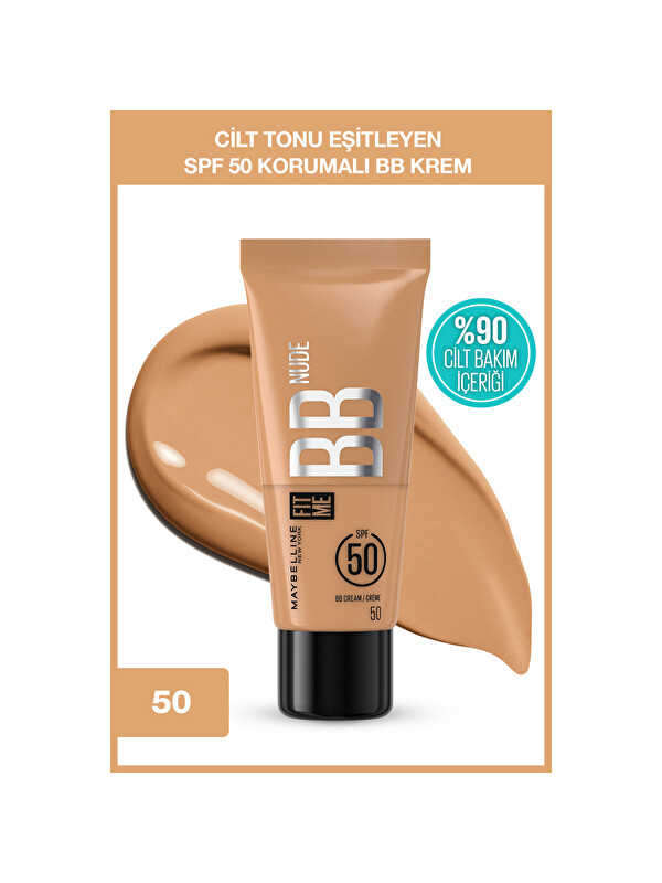 Maybelline New York Fit Me Nude Cilt Bakımı Etkili Nemlendirici SPF50 BB Krem - 50