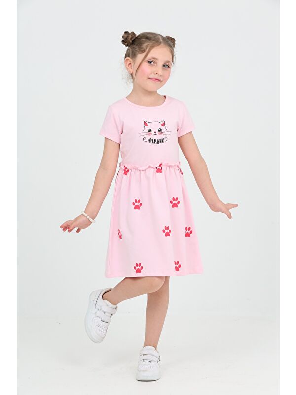 Toontoykids Kız Çocuk Kedi Baskılı Elbise