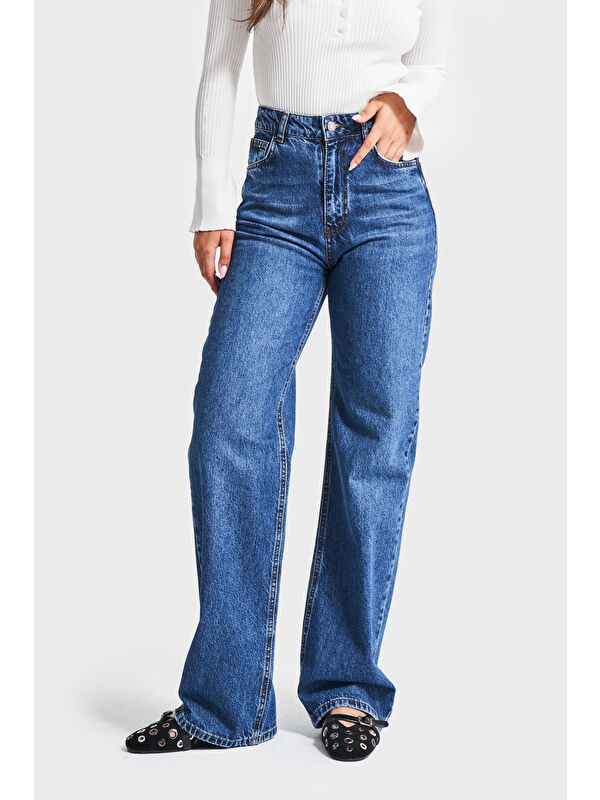 It's Basic Kadın Mavi Renk Doris 2w5-5 Straight Fit Yüksek Bel %100 Pamuk  80cm Denim Jean - S000440208-17234