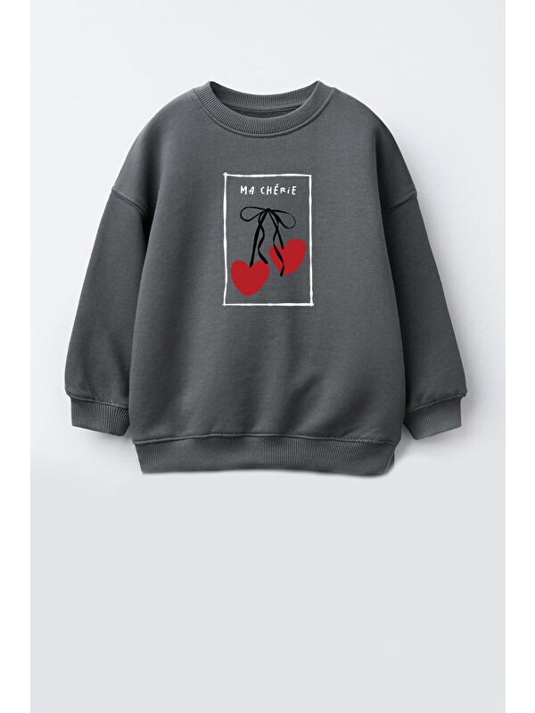 Monila Kız Çocuk Baskılı 3 İplik Pamuklu Kumaş Sweatshirt