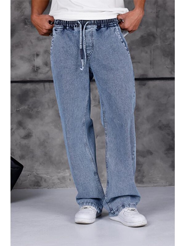 Oksit Jackson Unisex Oversize Beli İpli ve Lastikli Denim Jean Pantolon - Baggy Jean
