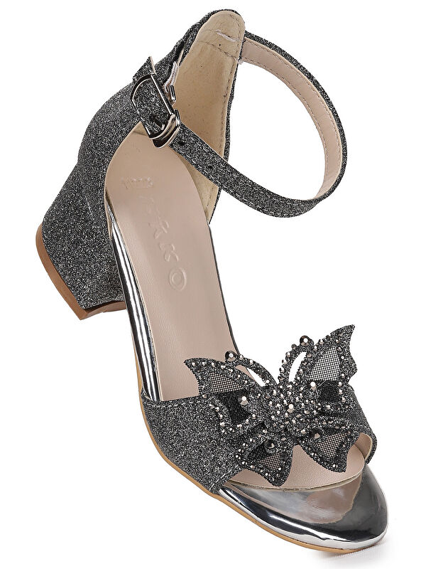 Zete Kum Simli Kız Çocuk 4 Cm Topuklu Sandalet Abiye Ayakkabı - Görsel 2