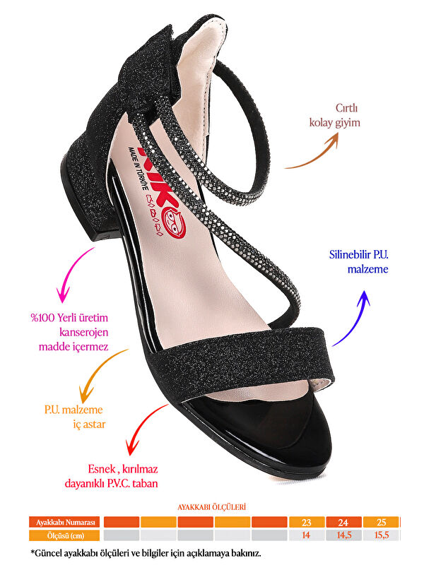 Yada Kum Simli Kız Bebek 2 Cm Topuklu Sandalet Abiye Ayakkabı - Görsel 3