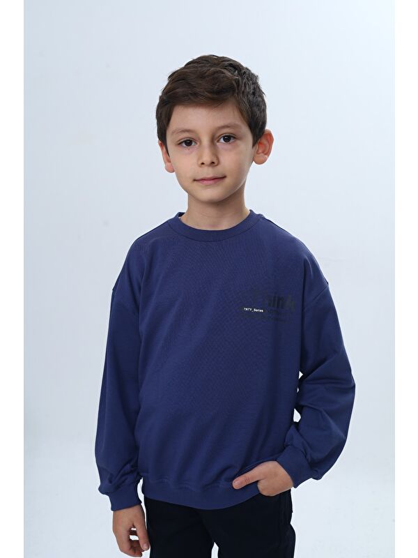Toontoykids Erkek Çocuk Düşük Omuz Relax Fit Bisiklet Yaka Baskılı Sweatshirt