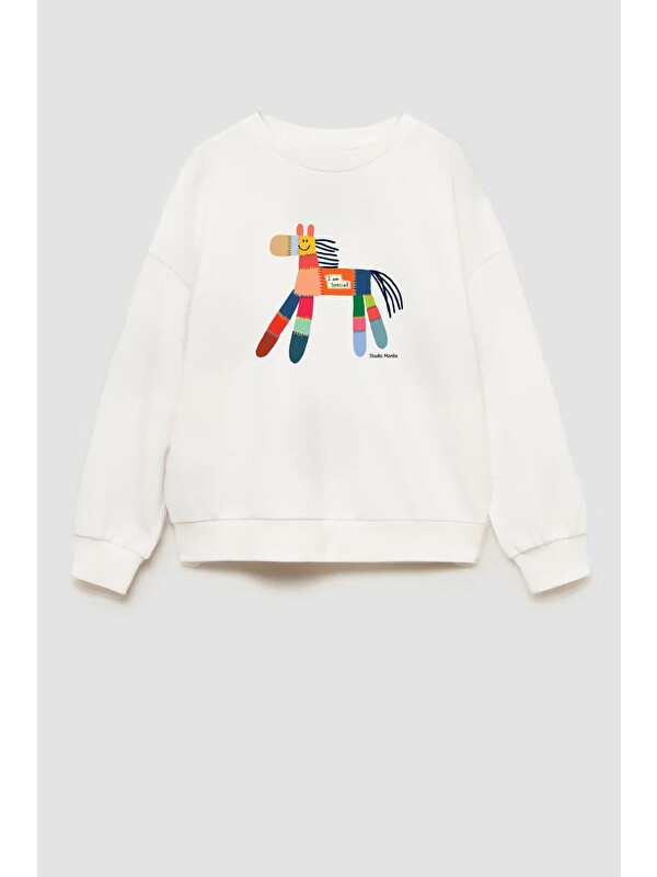 Monila Unisex Çocuk Baskılı 3 İplik Kumaş Pamuklu Sweatshirt