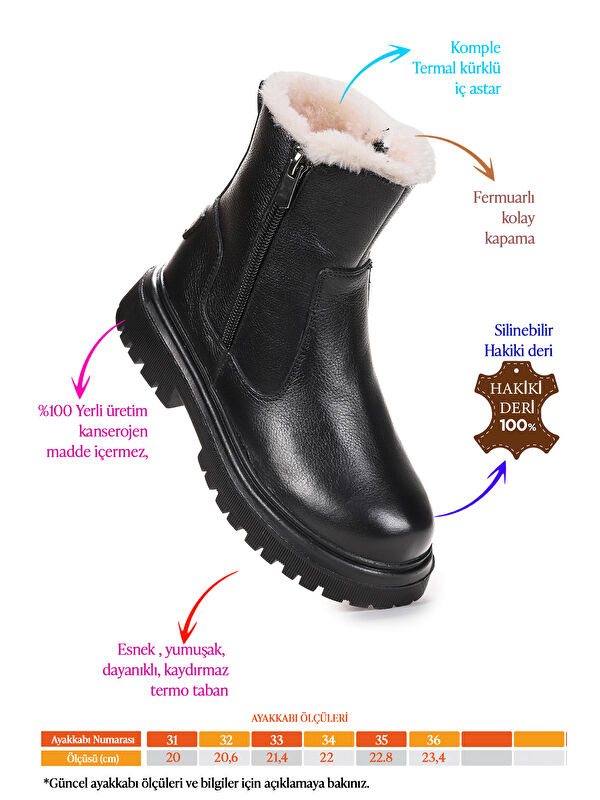 Niyu %100 Deri Fermuarlı Kız Çocuk Bot Ayakkabı - Görsel 3