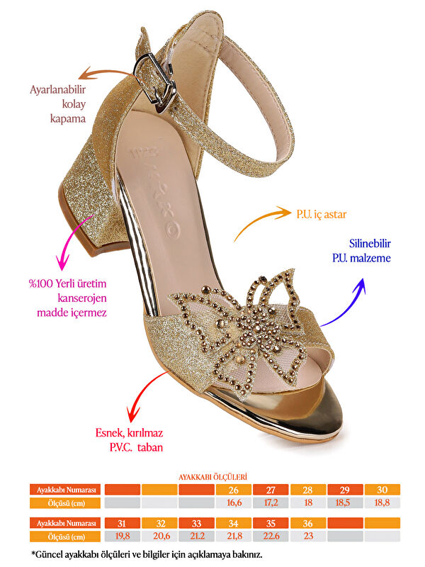 Zete Kum Simli Kız Çocuk 4 Cm Topuklu Sandalet Abiye Ayakkabı - Görsel 3