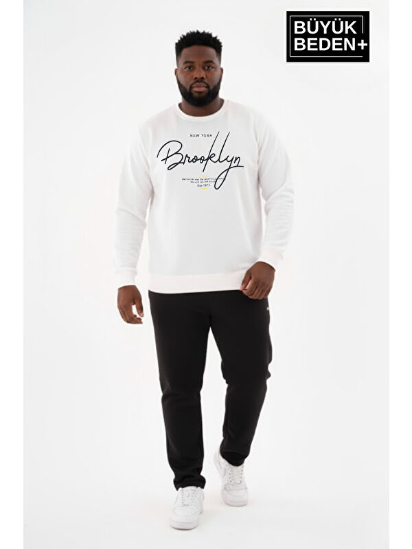 Süperlife Erkek Büyük Beden El Yazılı Brooklyn Baskılı Bisiklet Yaka İnce Sweatshirt SPR26BSW956-6