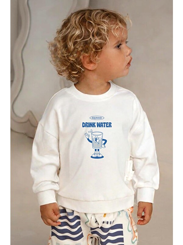 Monila Unisex Baskılı 3 İplik Kumaş Bisiklet Yaka Sweatshirt