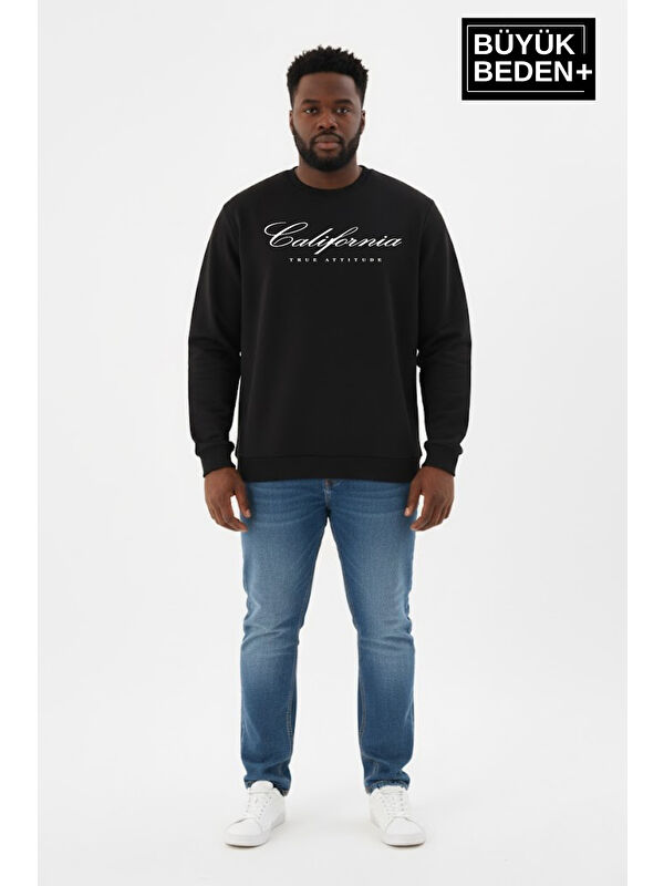Süperlife Erkek Büyük Beden El Yazılı California Baskılı Bisiklet Yaka İnce Sweatshirt SPR26BSW956-7