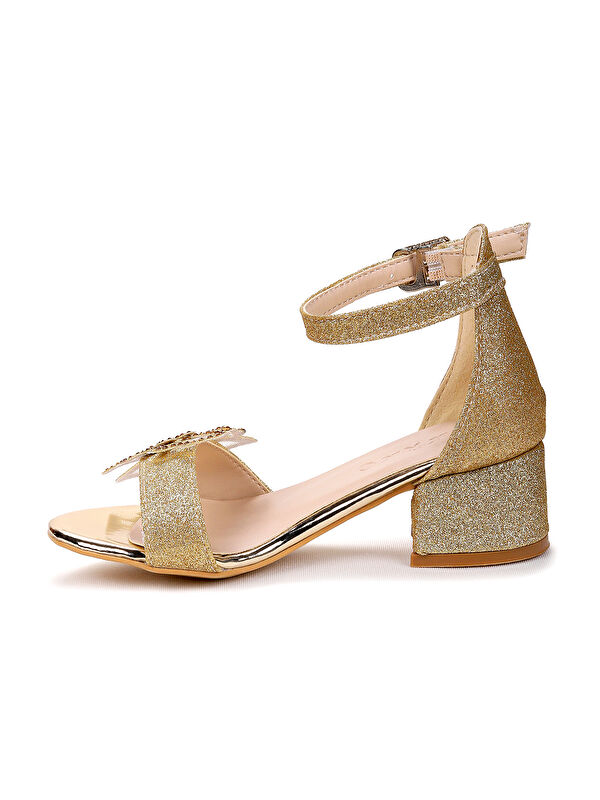 Zete Kum Simli Kız Çocuk 4 Cm Topuklu Sandalet Abiye Ayakkabı - Görsel 5