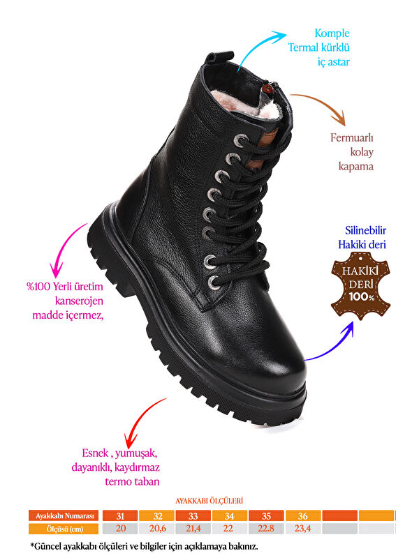 Tife %100 Deri Fermuarlı Kız Çocuk Bot Ayakkabı - Görsel 3