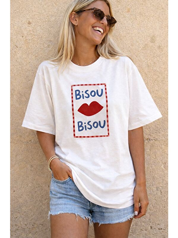 Monila Kadın Premium Kumaş Baskılı Pamuklu Oversize T-Shirt