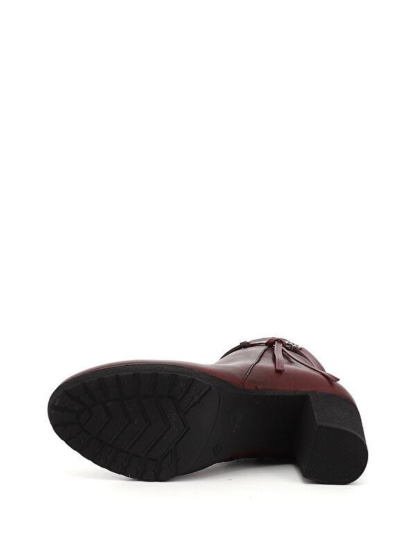 Kadın BORDO Fermuarlı Kalın Topuklu Hakiki Deri Bot - Görsel 5