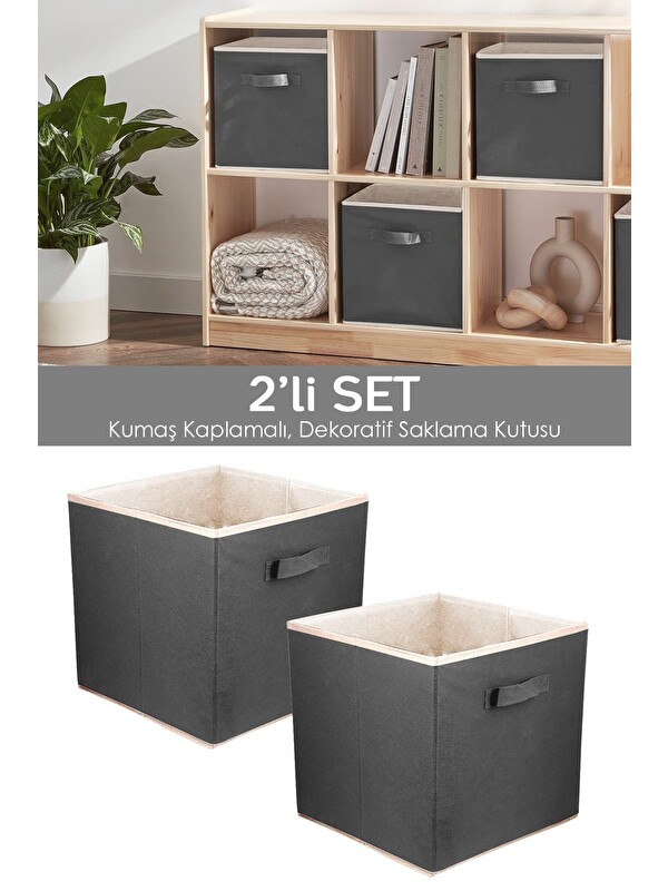 Meleni Home 2'li 2 li Dolap Içi Düzenleyici Çamaşır Oyuncak Saklama Kutusu Sepet 33x30x30 cm