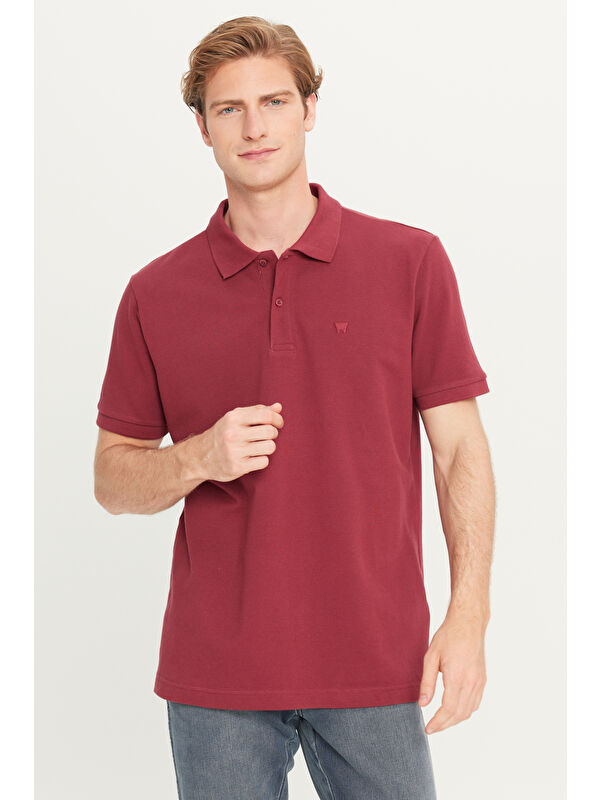 Wrangler %100 Pamuk Regular Fit Bordo Polo Yaka Tişört