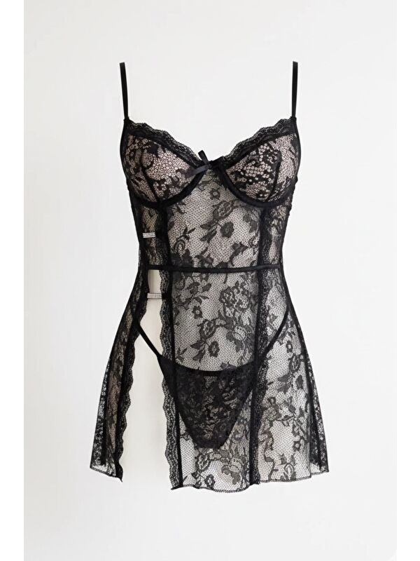 C&City Parlak Detaylı Babydoll Siyah