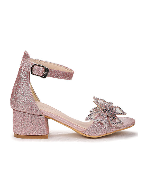 Zete Kum Simli Kız Çocuk 4 Cm Topuklu Sandalet Abiye Ayakkabı - Görsel 4