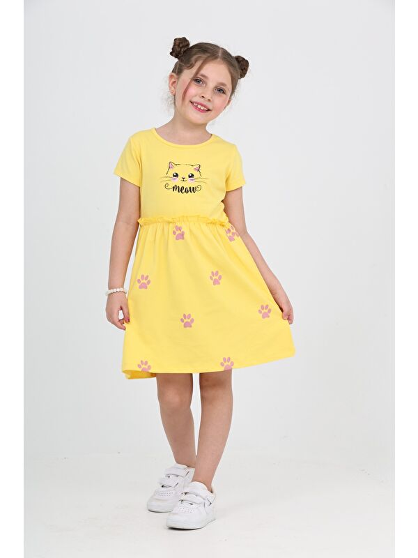 Toontoykids Kız Çocuk Kedi Baskılı Elbise
