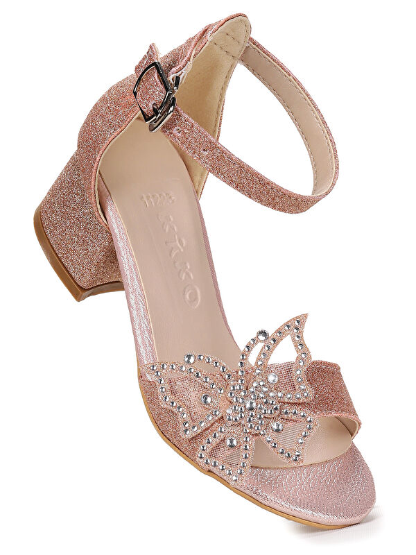 Zete Kum Simli Kız Çocuk 4 Cm Topuklu Sandalet Abiye Ayakkabı - Görsel 2