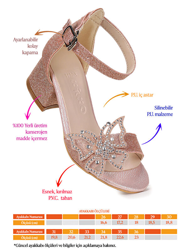 Zete Kum Simli Kız Çocuk 4 Cm Topuklu Sandalet Abiye Ayakkabı - Görsel 3