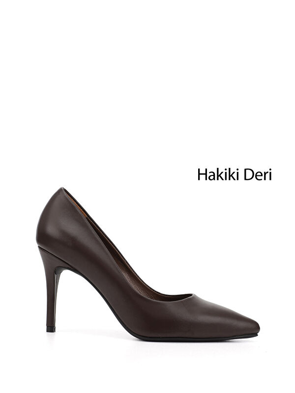 Kadın ÇİKOLATA KAHVE Sivri Burun İnce Topuklu Hakiki Deri Stiletto - Görsel 2