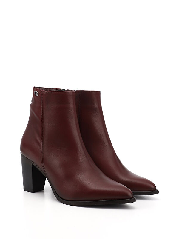 Kadın BORDO Fermuarlı Sivri Burun Hakiki Deri Bot - Görsel 3