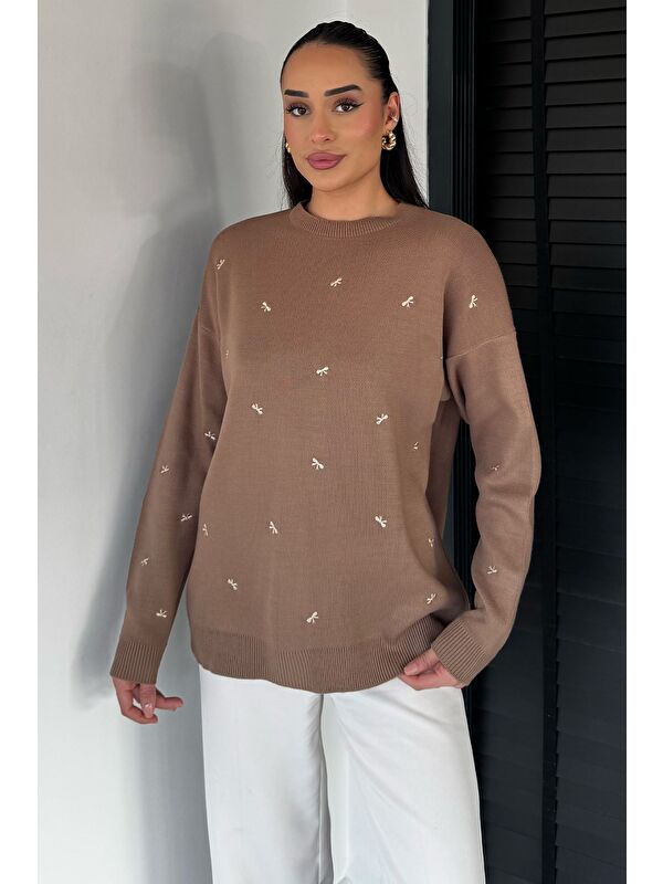 Gülseli Kadın Kurdele Nakışlı Triko Kazak (m-l-xl Uyumludur)