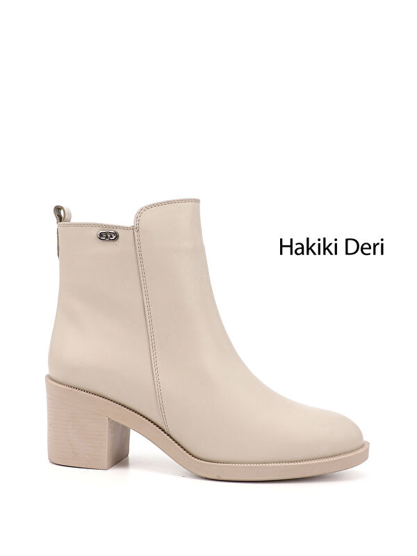 GÖNDERİ(R) Kadın BEJ-CAMEL Fermuarlı Kalın Topuklu Hakiki Deri Bot