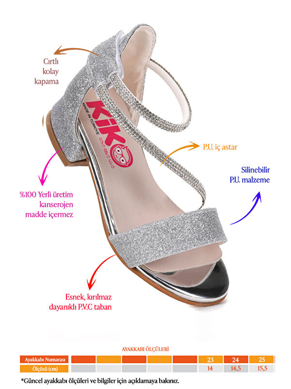 Yada Kum Simli Kız Bebek 2 Cm Topuklu Sandalet Abiye Ayakkabı - Görsel 3