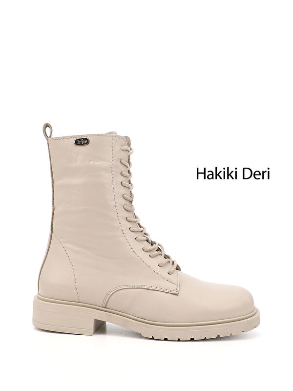 GÖNDERİ(R) Kadın BEJ-CAMEL Fermuarlı Hakiki Deri Postal Bot
