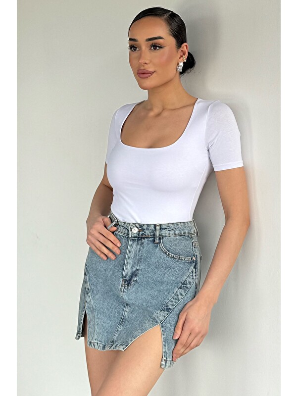 Gülseli Kadın Kare Yaka Crop Top Bluz