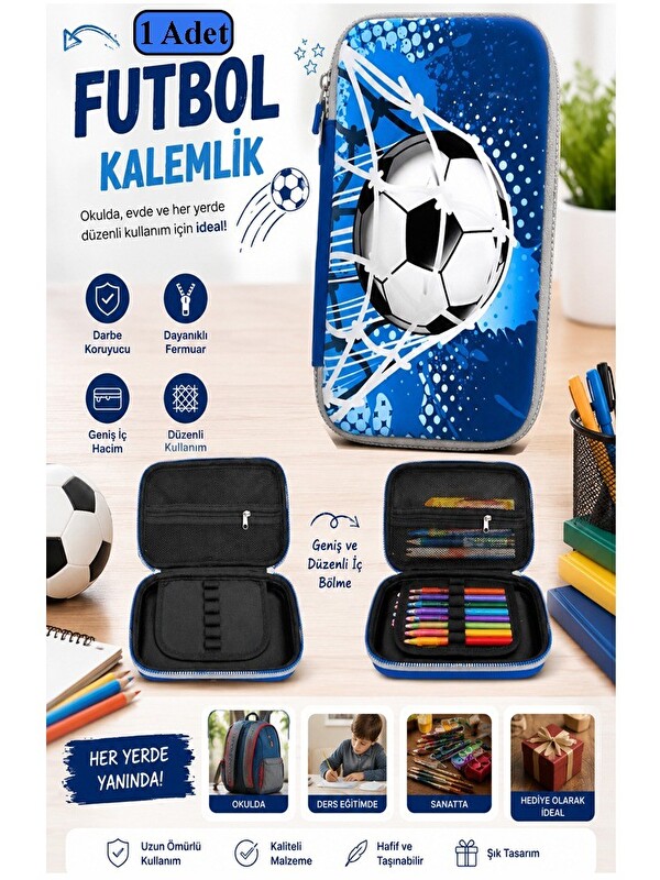 FixPoint Futbol Kabartmalı Bölmeli Kalemlik 1 Adet P-6011 Erkek Çocuk Okul Kalem Kutusu 3 Boyutlu Sevimli Kar