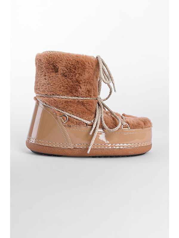 Yuvarlak Burunlu Kalın Tabanlı Kürklü Kadın Kar Botu - Görsel 3