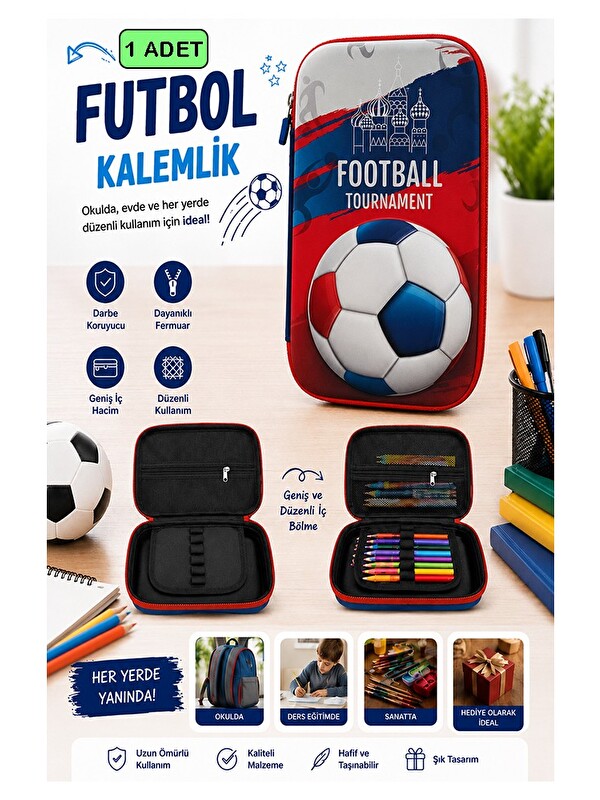 FixPoint Futbol Kabartmalı Bölmeli Kalemlik 1 Adet P-6011 Erkek Çocuk Okul Kalem Kutusu 3 Boyutlu Sevimli Kar