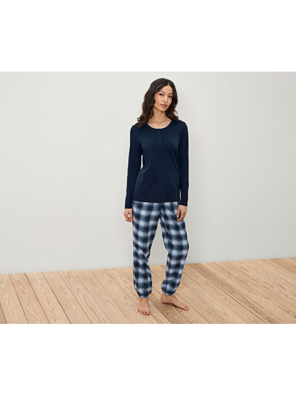 Tchibo Kadın Pijama, Flanel, Mavi