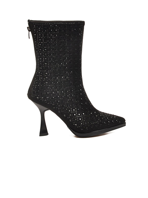 Siyah Taş İşlemeli İnce Topuklu İçi Kürklü Kadın Çizme 671131 Z - Görsel 3