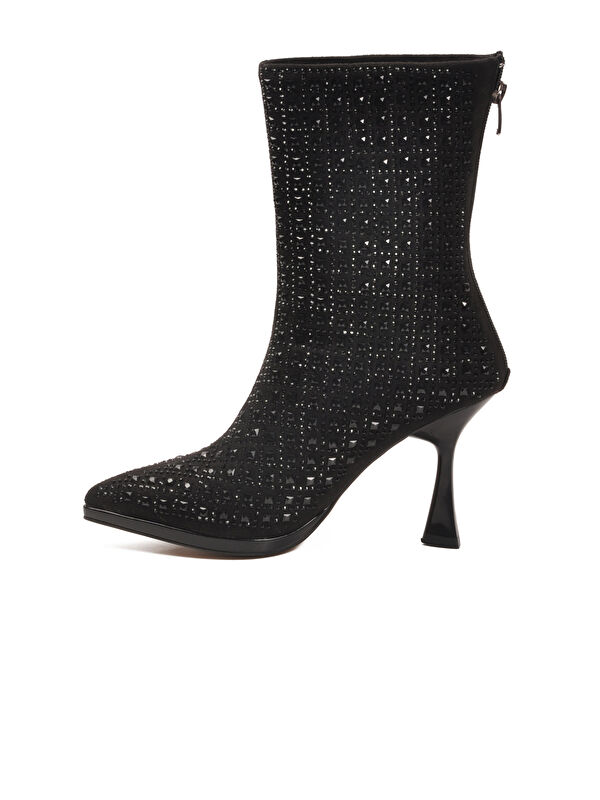 Siyah Taş İşlemeli İnce Topuklu İçi Kürklü Kadın Çizme 671131 Z - Görsel 5
