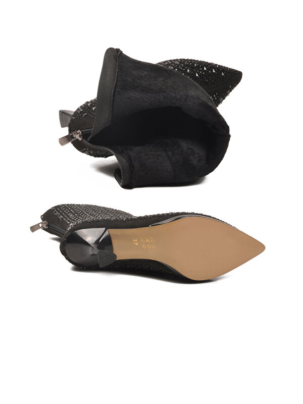 Siyah Taş İşlemeli İnce Topuklu İçi Kürklü Kadın Çizme 671131 Z - Görsel 6