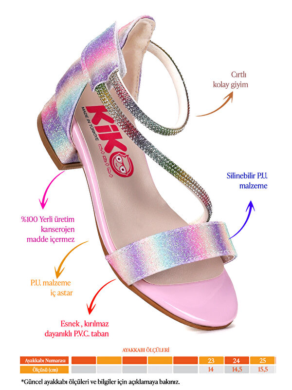 Yada Kum Simli Kız Bebek 2 Cm Topuklu Sandalet Abiye Ayakkabı - Görsel 3