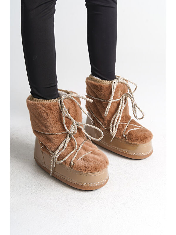 Yuvarlak Burunlu Kalın Tabanlı Kürklü Kadın Kar Botu - Görsel 6