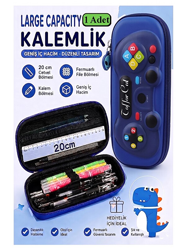 FixPoint Oyun Konsolu Kabartmalı Bölmeli Kalemlik 1 Adet P-5953 Erkek Çocuk Okul Kalem Kutusu 3 Boyutlu Joyst