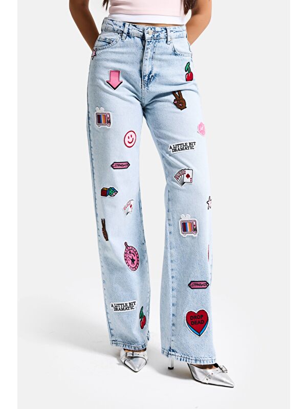 It's Basic Kadın Ice 4s6-27 Straight Fit Logo ve Nakışlı Özel Tasarım Denim Jean