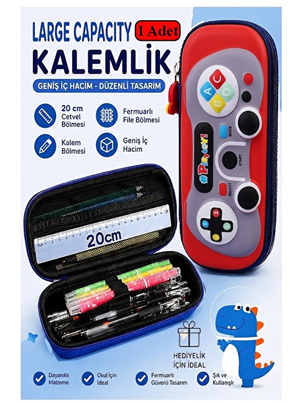 FixPoint Oyun Konsolu Kabartmalı Bölmeli Kalemlik 1 Adet P-5953 Erkek Çocuk Okul Kalem Kutusu 3 Boyutlu Joyst