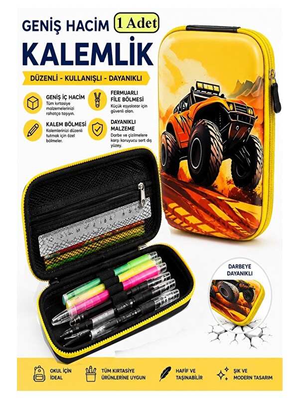 FixPoint Jeep Kabartmalı Bölmeli Kalemlik 1 Adet P-6011 Erkek Çocuk Okul Kalem Kutusu 3 Boyutlu Sevimli Karik