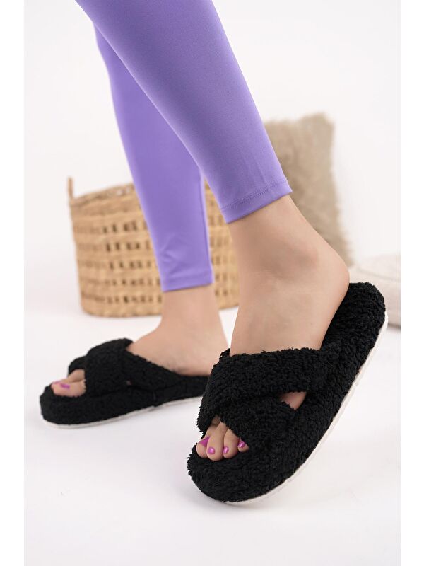 HAVLU Çapraz Kadın Ev Terliği Kışlık Terlik Ses Yapmaz - Görsel 2