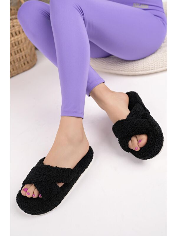 HAVLU Çapraz Kadın Ev Terliği Kışlık Terlik Ses Yapmaz - Görsel 3